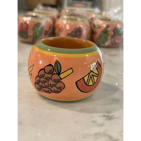 Set Of 12 Napkin Rings Holders Multi Colored Hand Painted Fruit Themed NEW - Picture 5 of 9